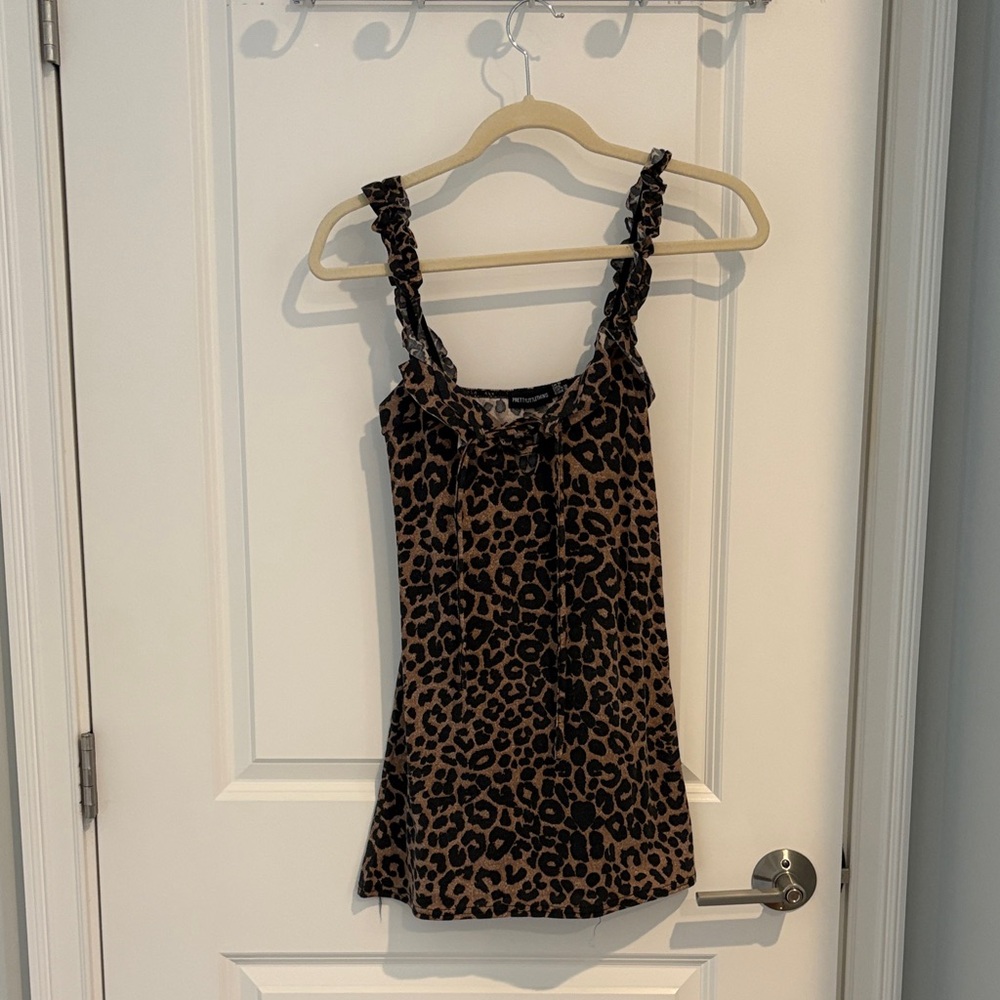 PrettyLittleThing Leopard-Print Ruffle Strap Cami - Brown & Black